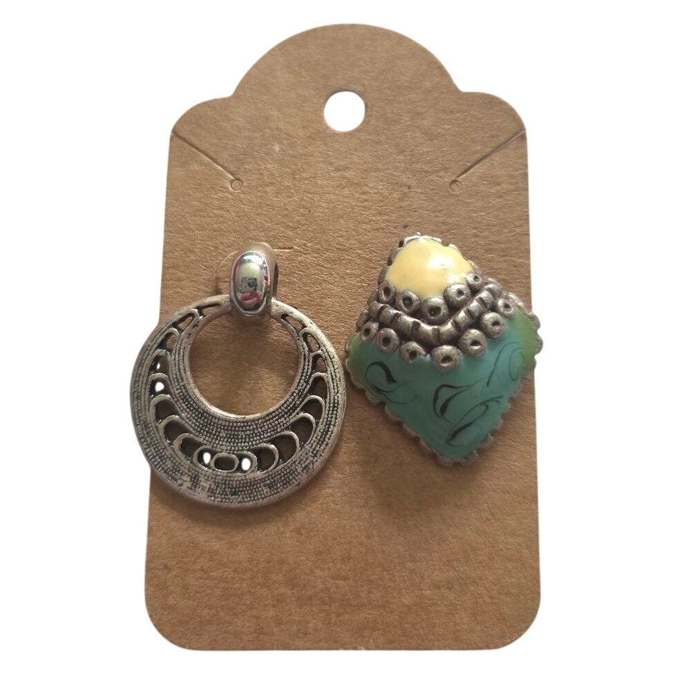 Vintage Asymmetrical Statement‎ Earrings Silver Tone Turquoise